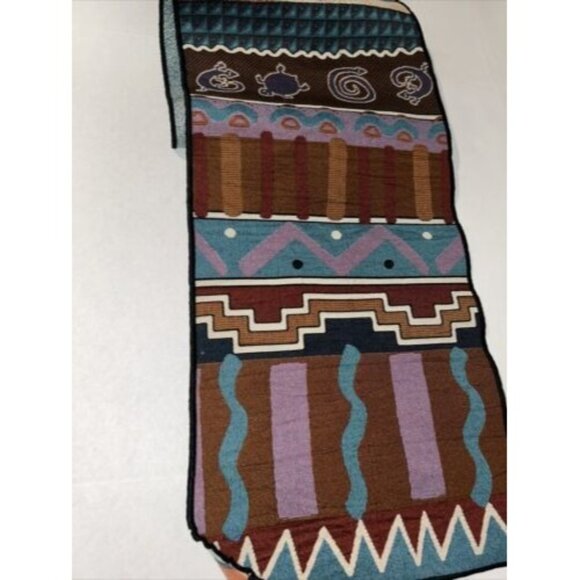 Southwestern Kokopelli Style Table Runner Tapestry Woven Aztec Design 68" Long - Picture 3 of 6